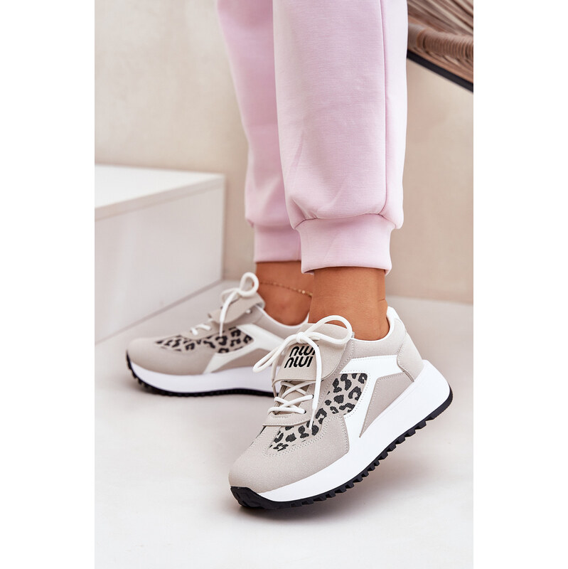 Boto Sportovní boty sneakers dámské na platformě panterka bílo