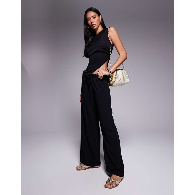 ASOS DESIGN tie waist co-ord trouser in black 115313838