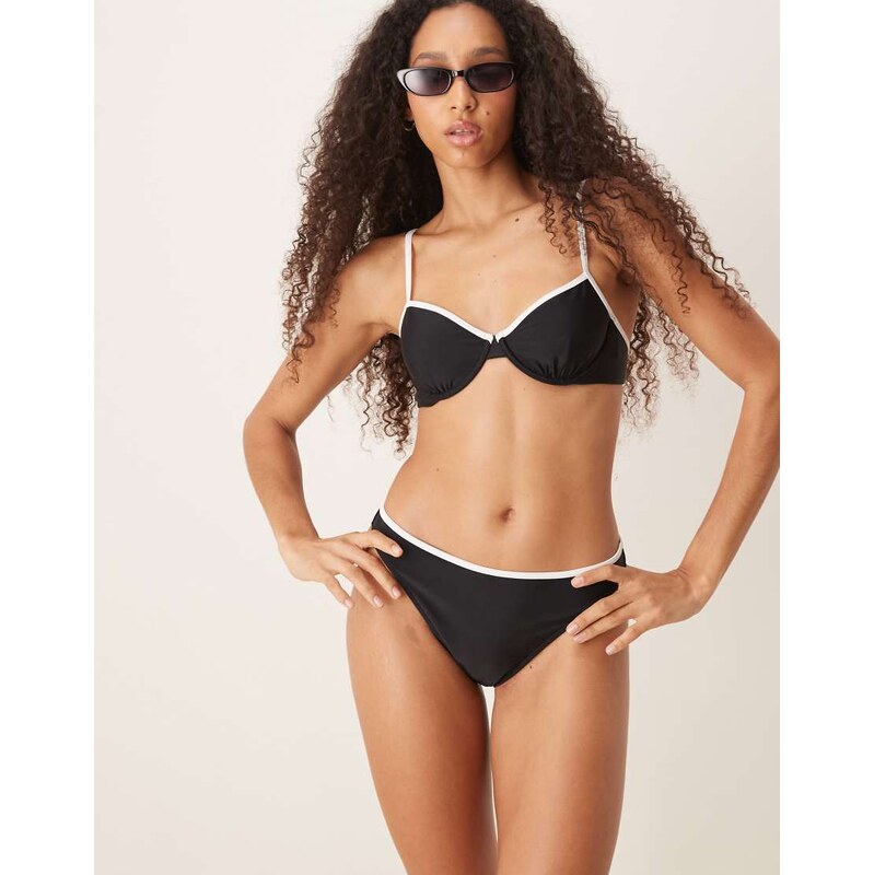 Abercrombie & Fitch mid rise contrast trim bikini bottom co-ord in 105101842