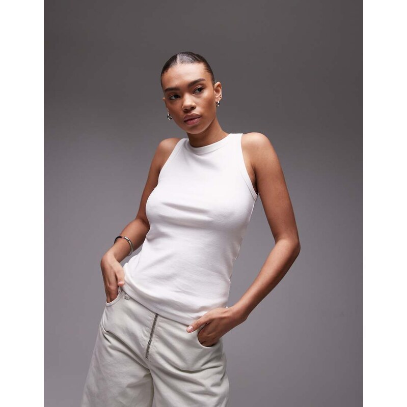 ARKET rib jersey vest top in white