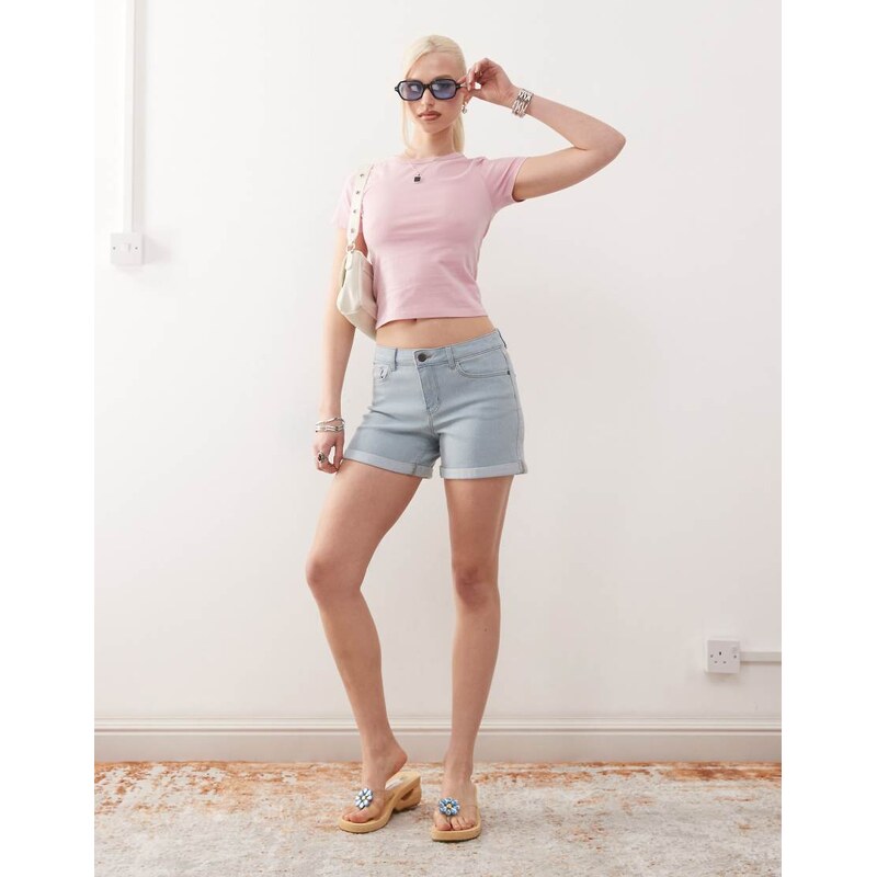 Noisy May Debby denim shorts in light wash blue 105104866