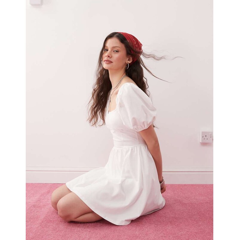 Miss Selfridge milkmaid puff sleeve mini dress in white 106550516