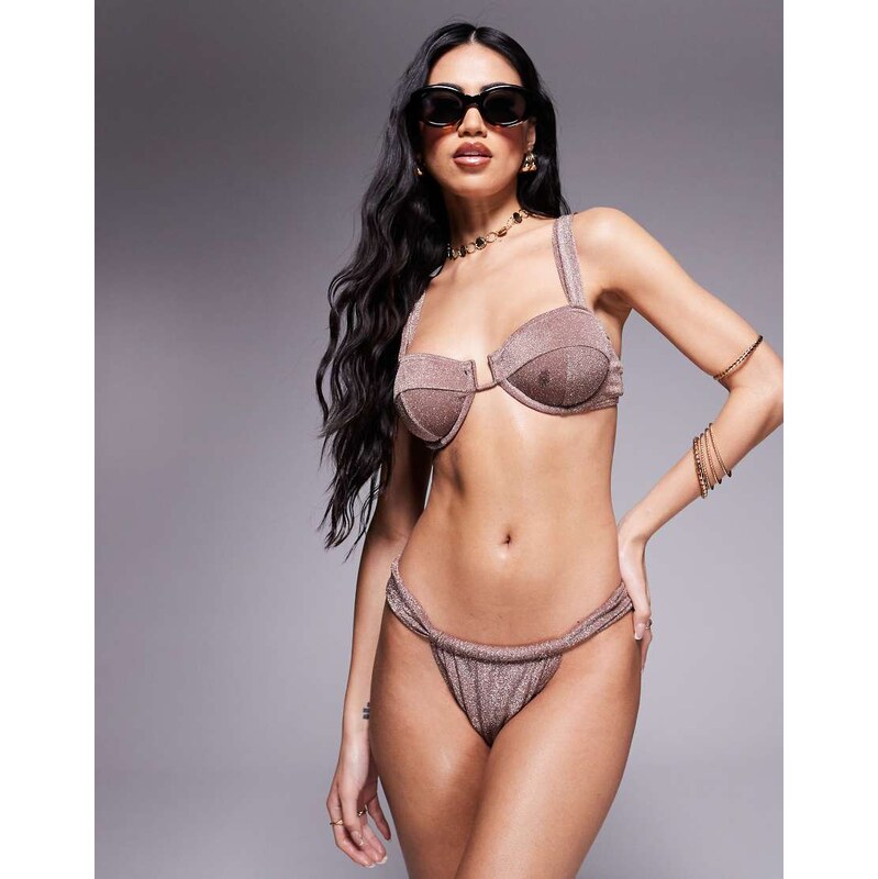 South Beach ruched bikini bottom in brown