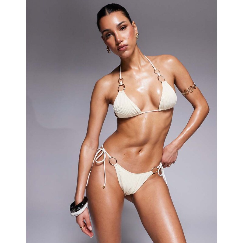 South Beach pleated tie side bikini bottom in cream-Neutral 106512538