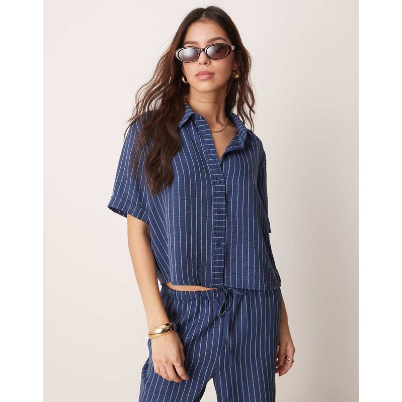 JDY lightweight stripes boxy shirt co-ord in blue