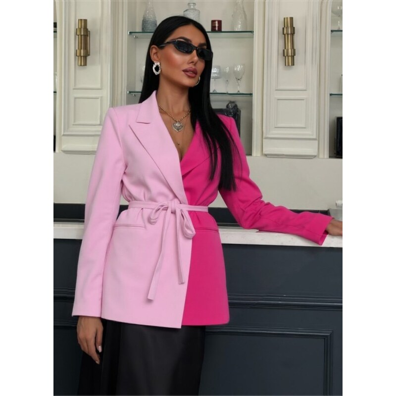 Glamorous by Glam Dámské sako s vázáním losos - fuchsiová 57572962