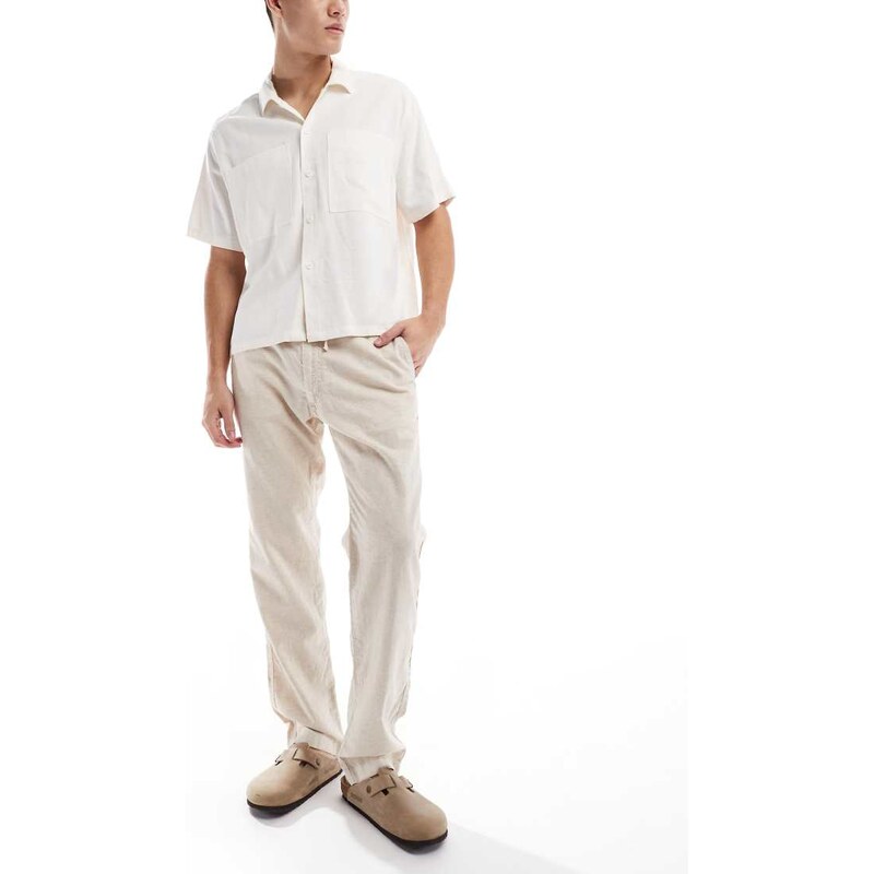 Jack & Jones relaxed fit linen mix trouser in beige-Neutral