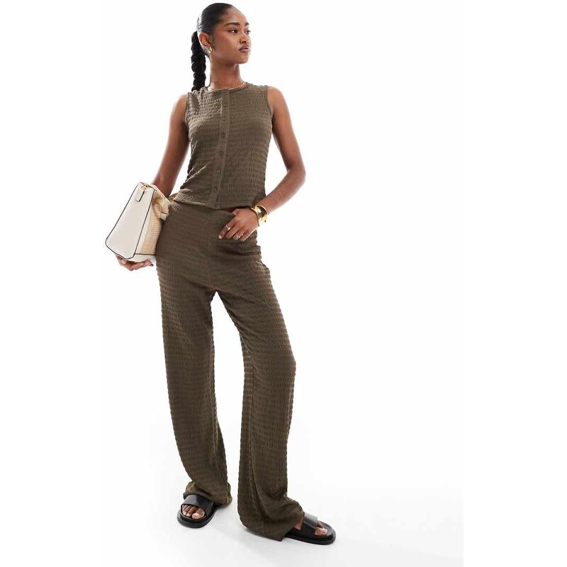 Brave Soul co-ord textured straight leg trousers in brown