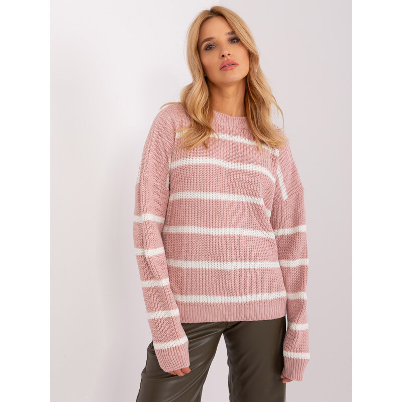 BASIC Světle růžovo -bílý pruhovaný svetr -light pink Pruhovaný vzor 86262261