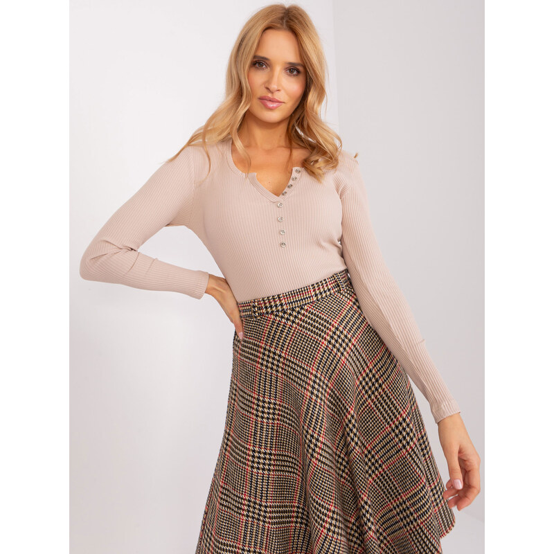 BASIC FEEL GOOD Béžové tričko s výstřihem -beige Béžová 87454976