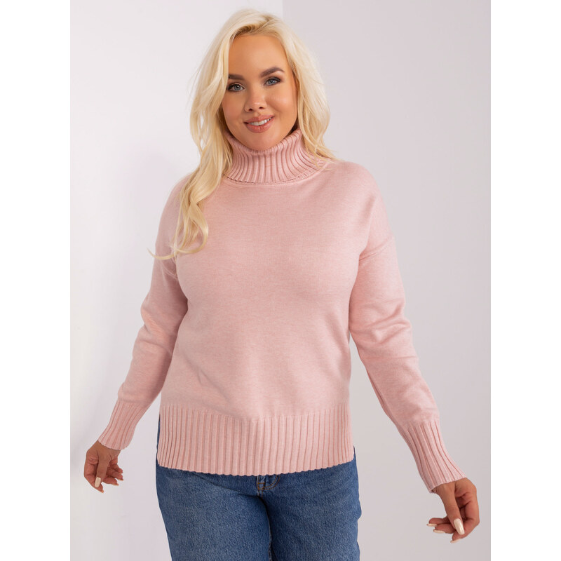 BASIC Světle růžový svetr s rolákem -light pink Světle růžová 86242461
