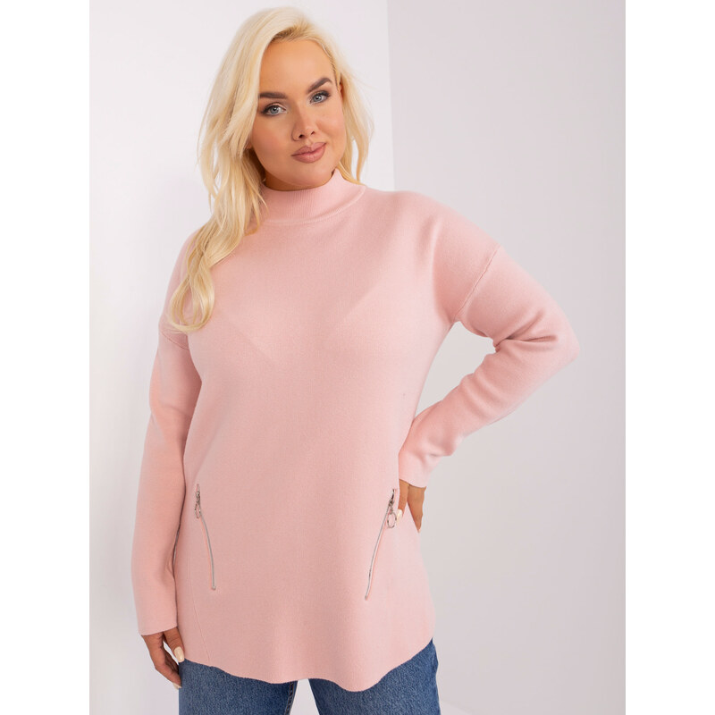BASIC Pudrový svetr se zipy -pink Pudrová 86242565
