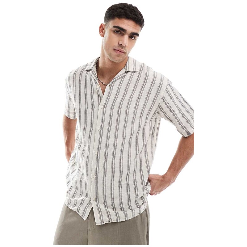 Jack & Jones revere collar textured stripe short sleeve shirt in
