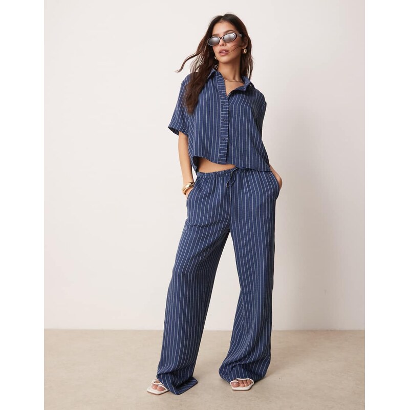 JDY wide leg trousers co-ord in dark blue stripes 115510429