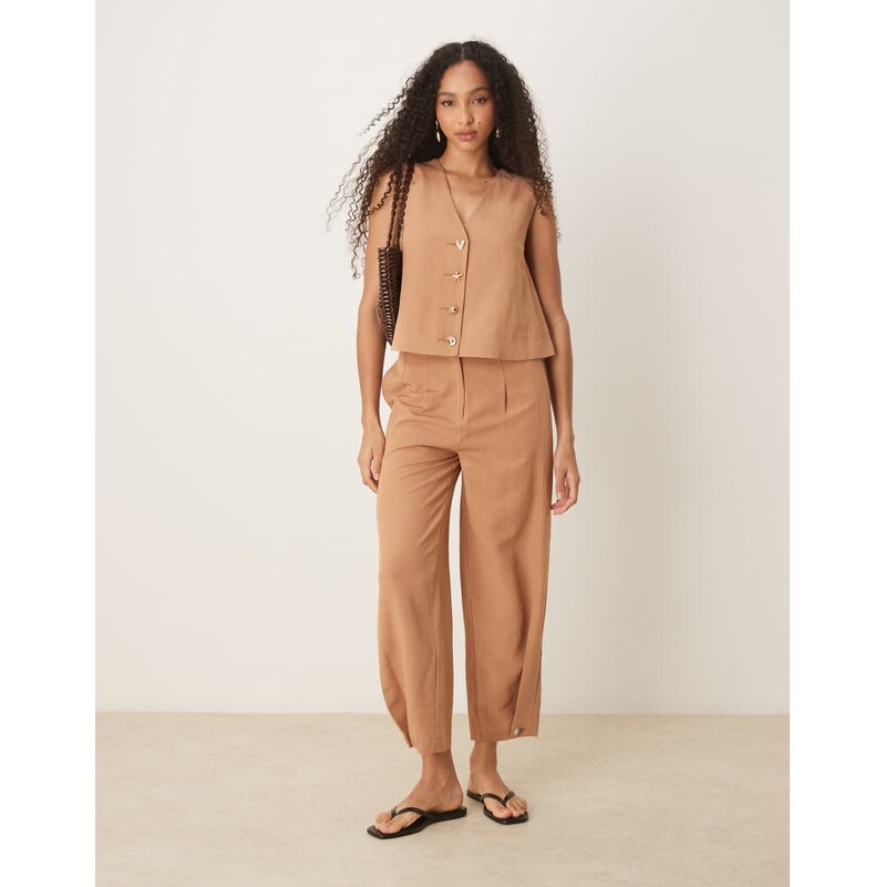 ASOS DESIGN tailored linen trousers with multi way tab hem co-ord in 105104979