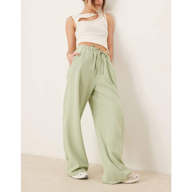 ASOS DESIGN tailored linen look pull on trousers in green 105113168
