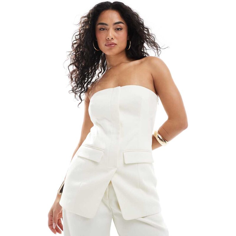 4th & Reckless tailored bandeau split front top co-ord in cream-White 105105000