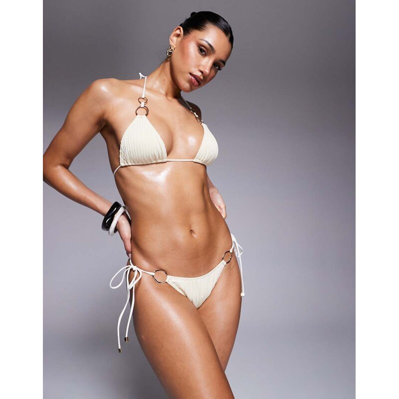 South Beach pleated triangle bikini top in cream-Neutral 105105028