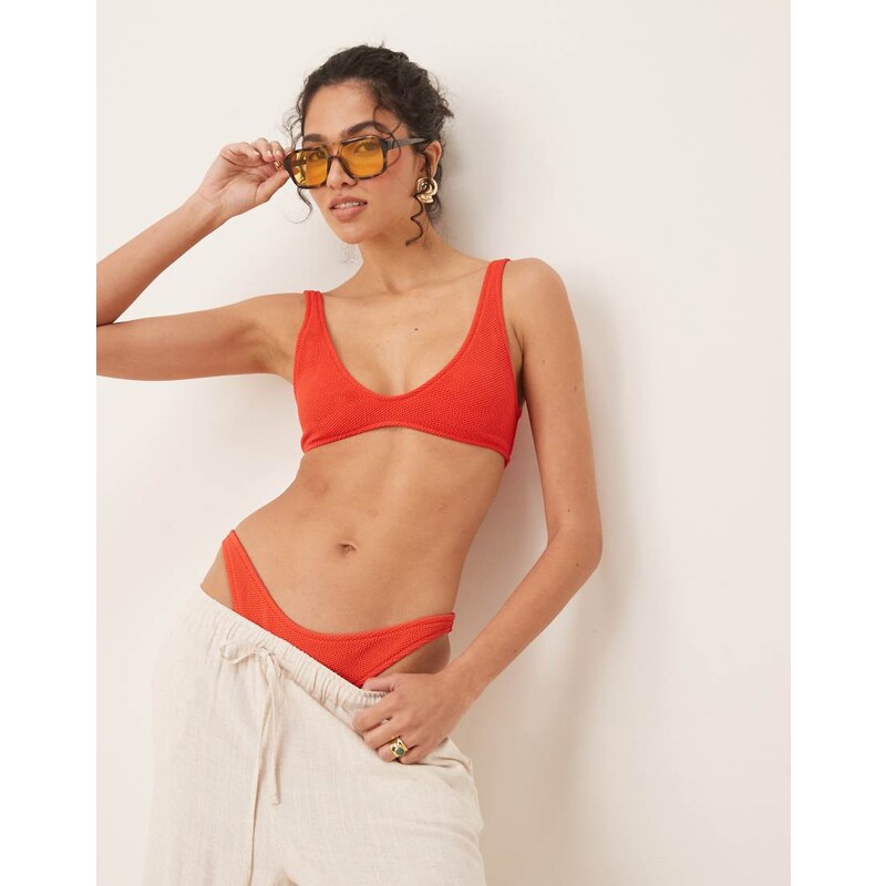 Mango textured bikini top in red