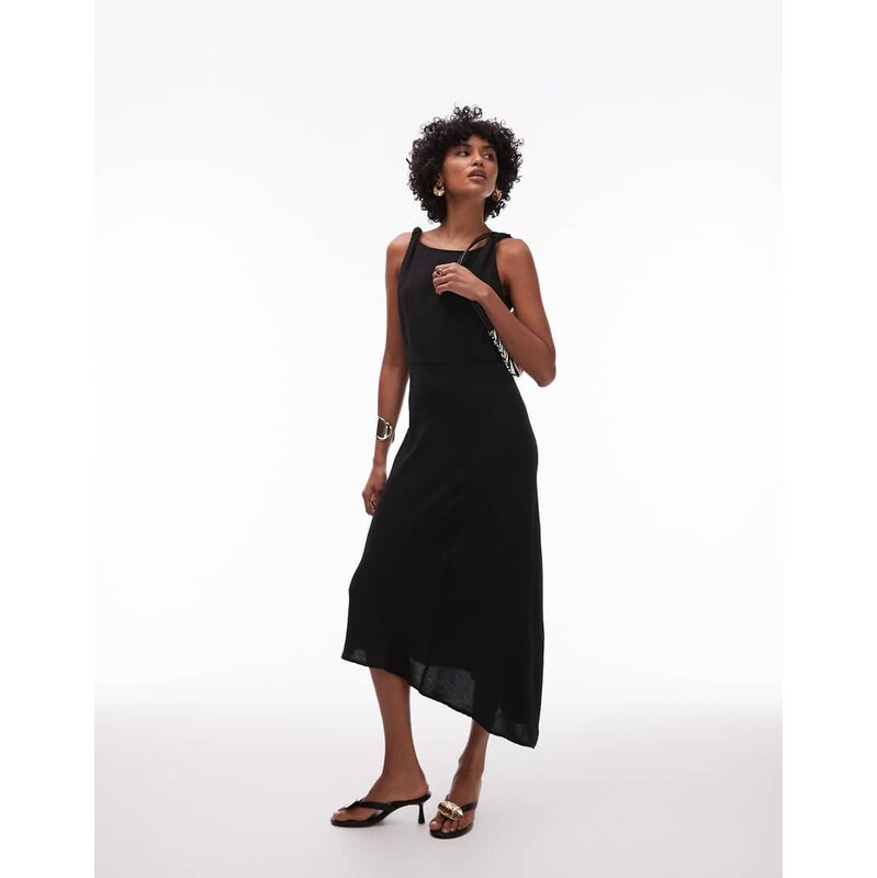 Mango aysmmetric sleeveless maxi dress in black 105105159