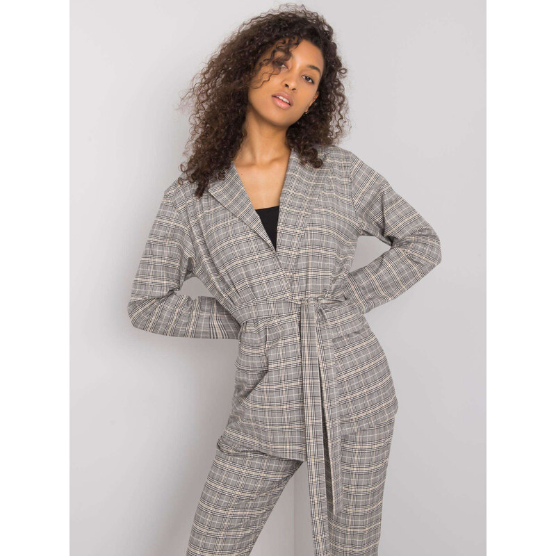 BASIC Šedé dámské kárované sako LK-MA-507692.55-gray