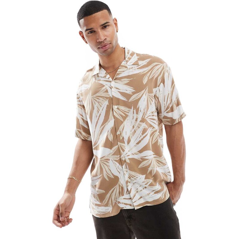 Jack & Jones revere collar tropical print short sleeve shirt in