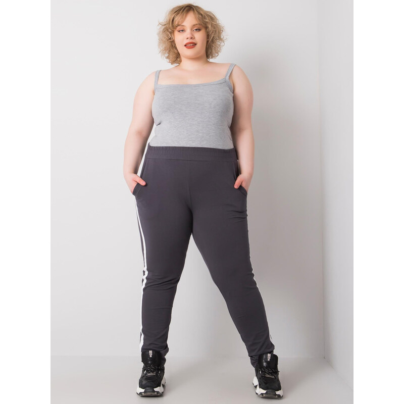 BASIC Tmavě šedé tepláky s bílým pruhem -RV-DR-6643.95-grey