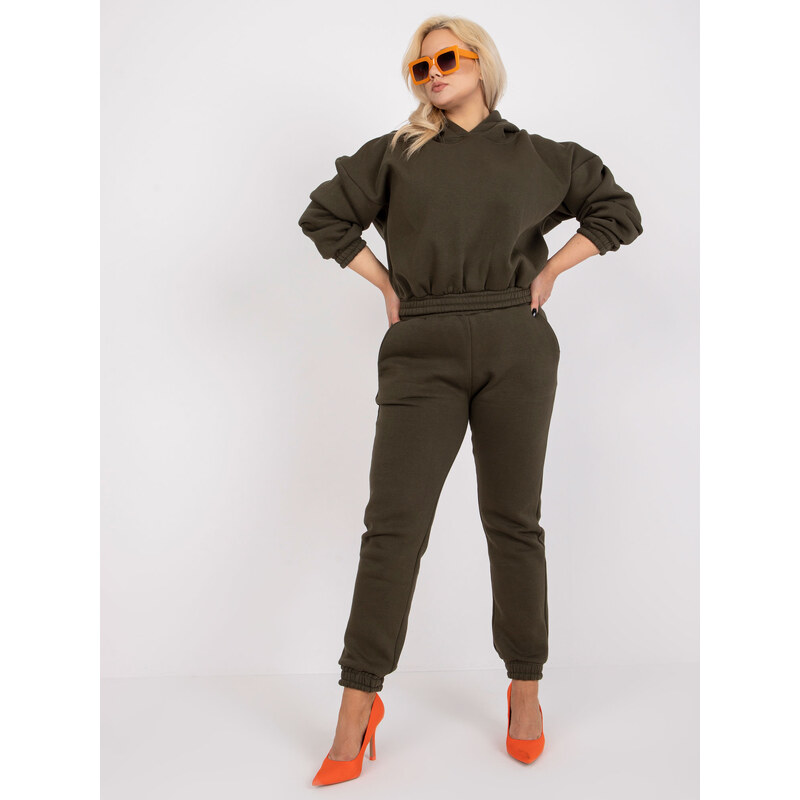 BASIC Khaki souprava crop mikiny a tepláků --khaki 85874215