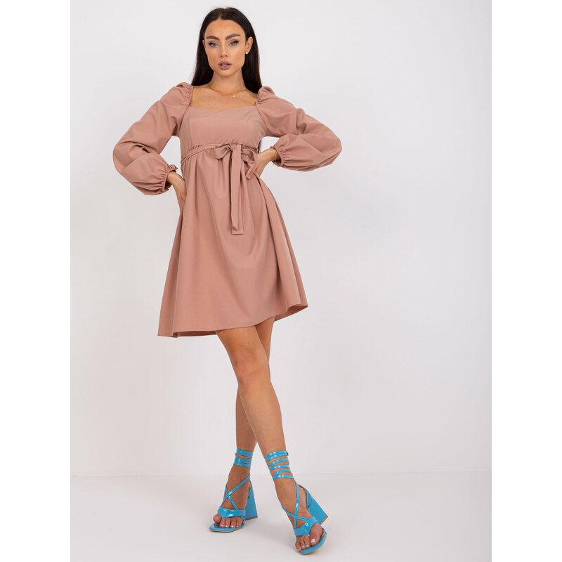 BASIC Béžové elegantní šaty s vázáním -LK-SK-508834.37X-beige