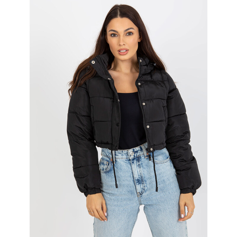 BASIC Černá crop zimní bunda s odnímatelnými rukávy -black 102530052