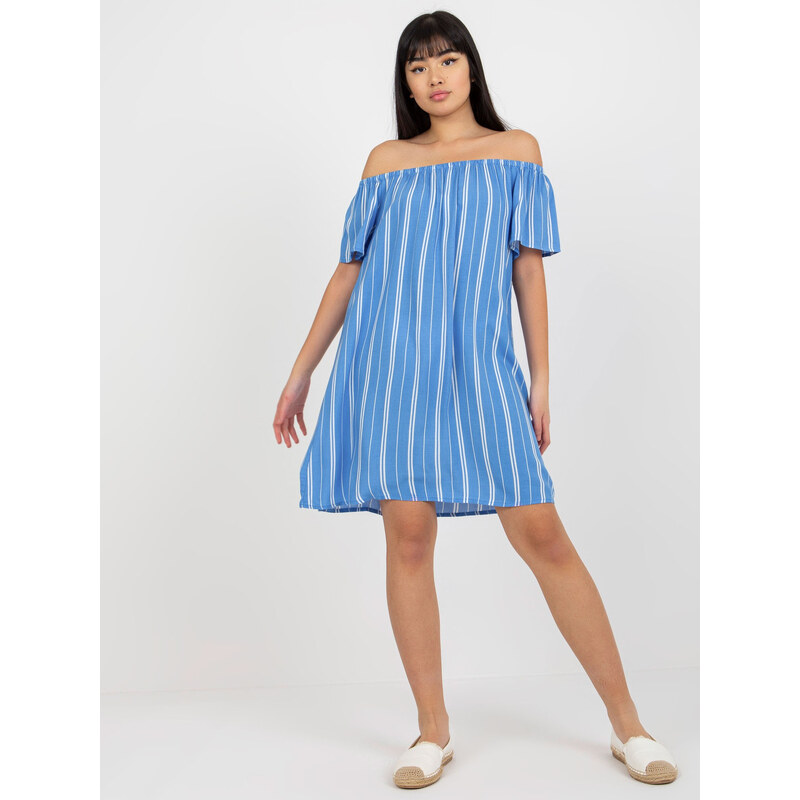 BASIC Bílo-modré vzorované letní šaty -white-blue Modrá 78280929