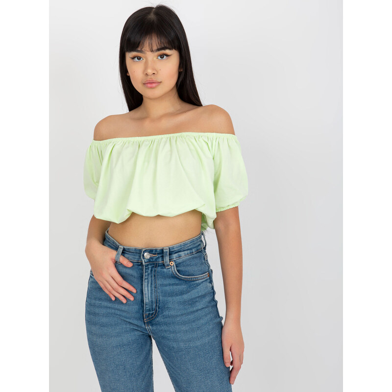 BASIC Limetkový crop top se spadlými rukávy -limon Limetková