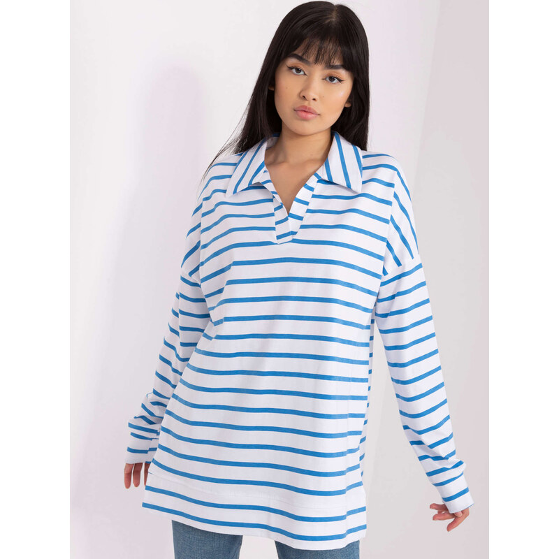 BASIC Bílo-modré pruhované tričko s límečkem --white-blue Pruhovaný 83442176