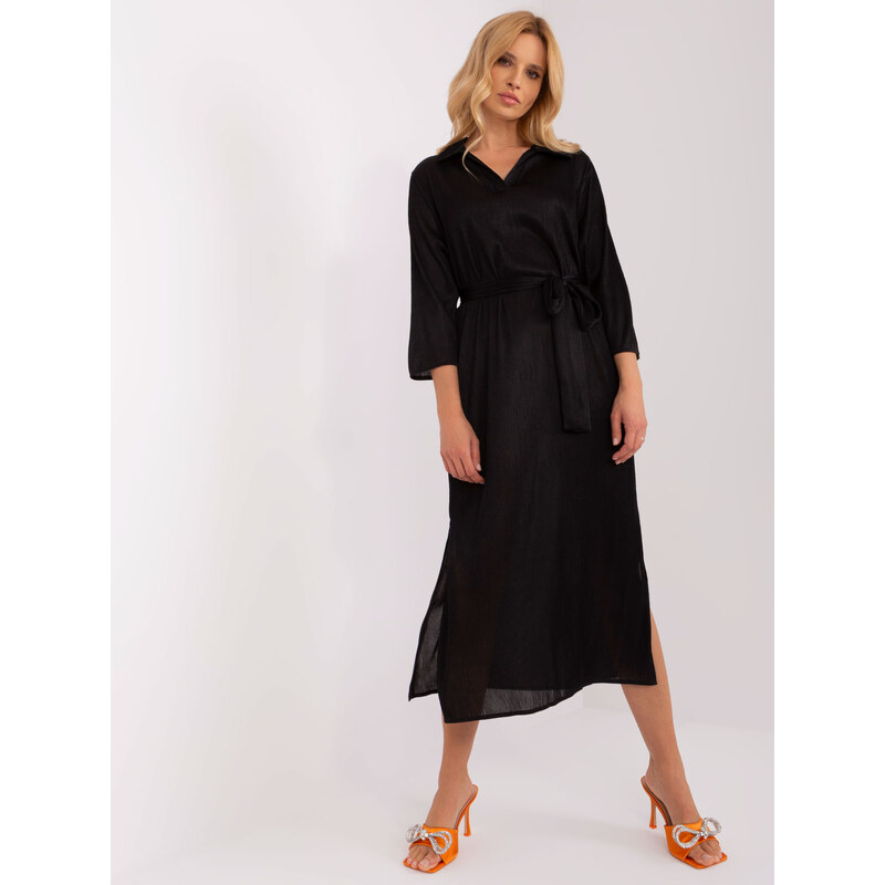 BASIC Černé midi šaty s páskem -LK-SK-509348.04-black