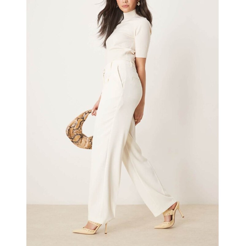 ASOS DESIGN tailored straight leg trousers with gold button