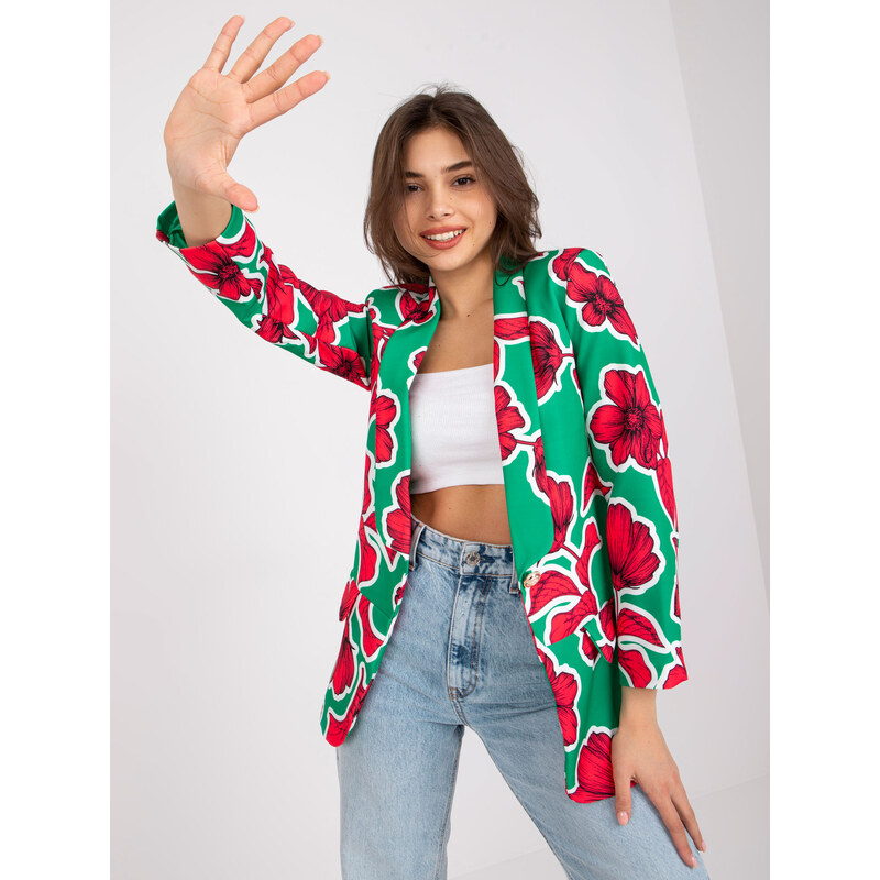 ITALY MODA Zeleno-červené sako Neonila s květinami Květinový vzor 68874192