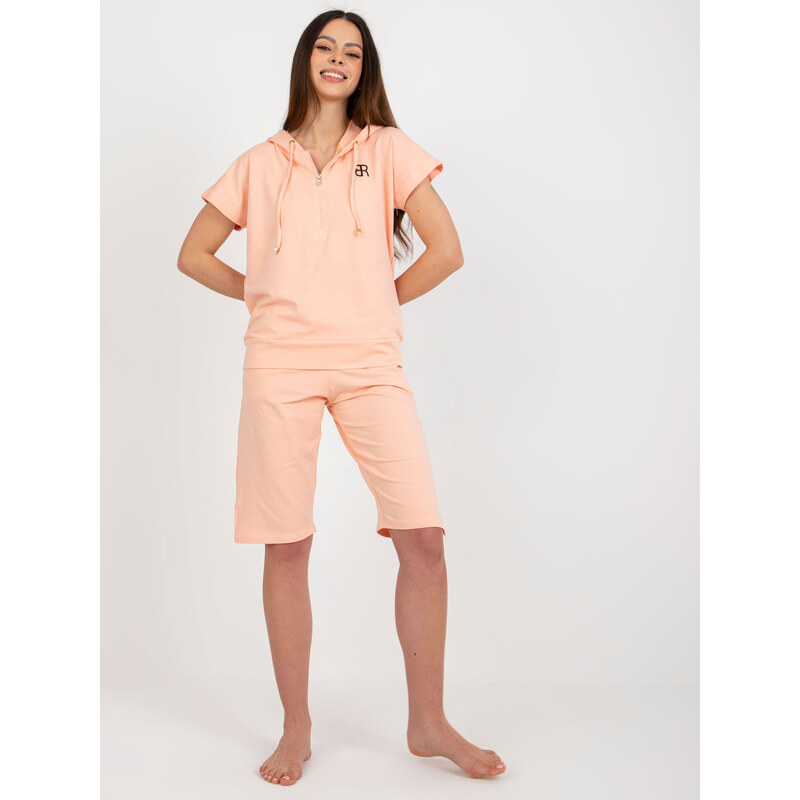 BASIC Dámské bavlněné kraťasové pyžamo - peach --broskev Meruňková 84026792
