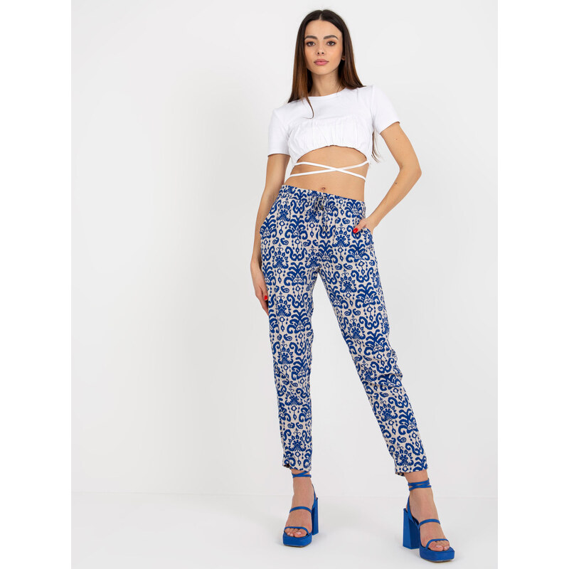 SUBLEVEL Tmavě modré letní vzorované kalhoty -dark blue Vzory 78810244
