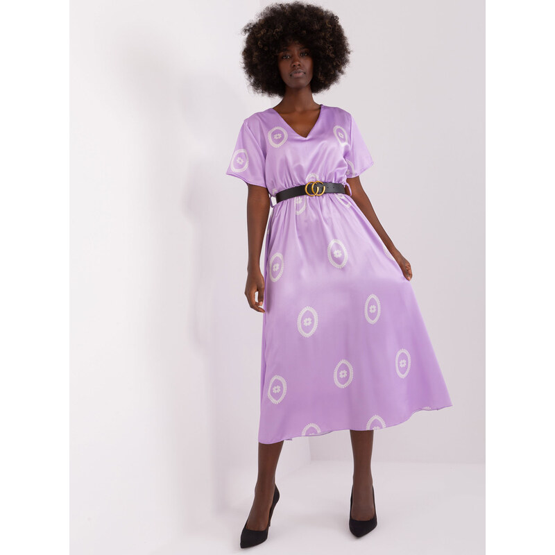ITALY MODA Světle fialové midi šaty se vzorem -light purple