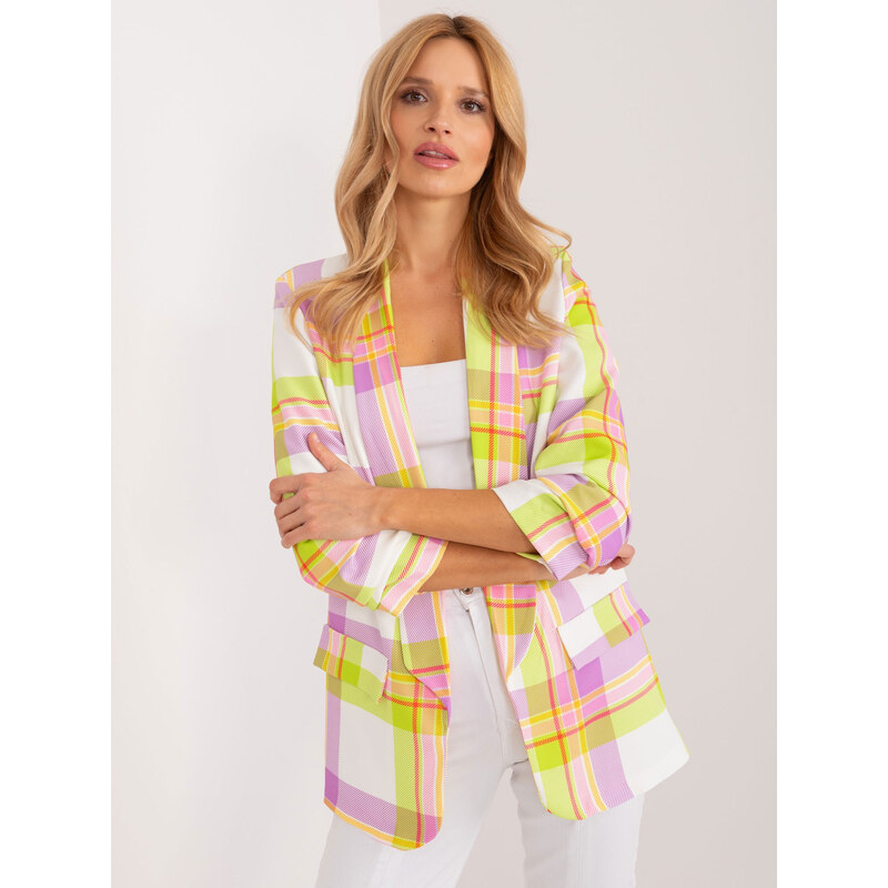 ITALY MODA Limetkově-fialové kárované sako -limon-viollet Károvaný 91787636