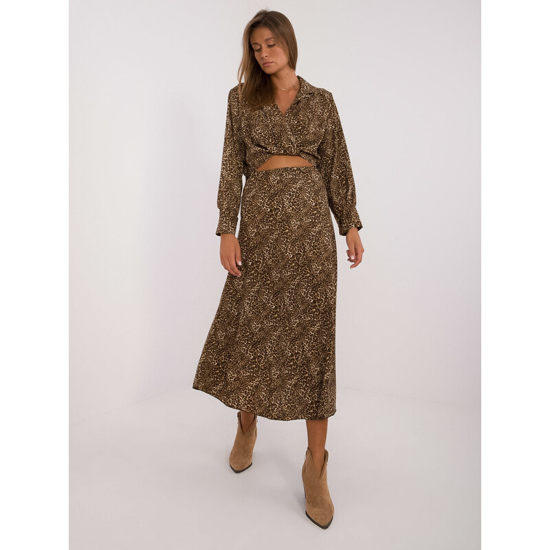 ITALY MODA Set halenky a sukně s leopardím vzorem -brown