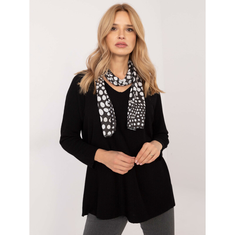 ITALY MODA Černý dámský oversize svetr s lesklou nití -black