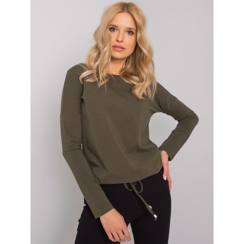 BASIC Dámské zelené tričko na zavázání v pase -khaki 52404826