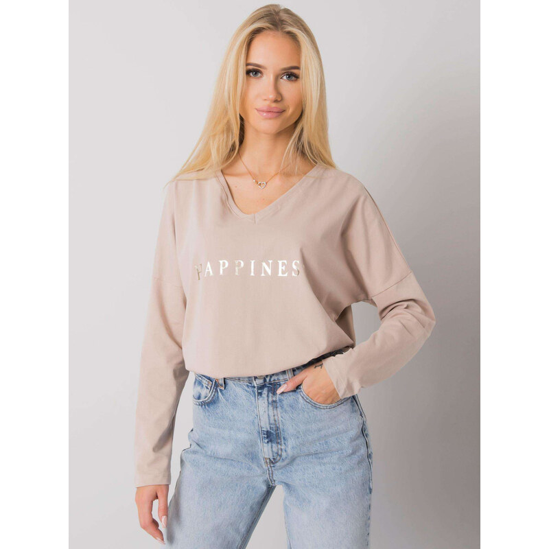 RUE PARIS Béžové dámské tričko s nápisem -beige Béžová 64639379