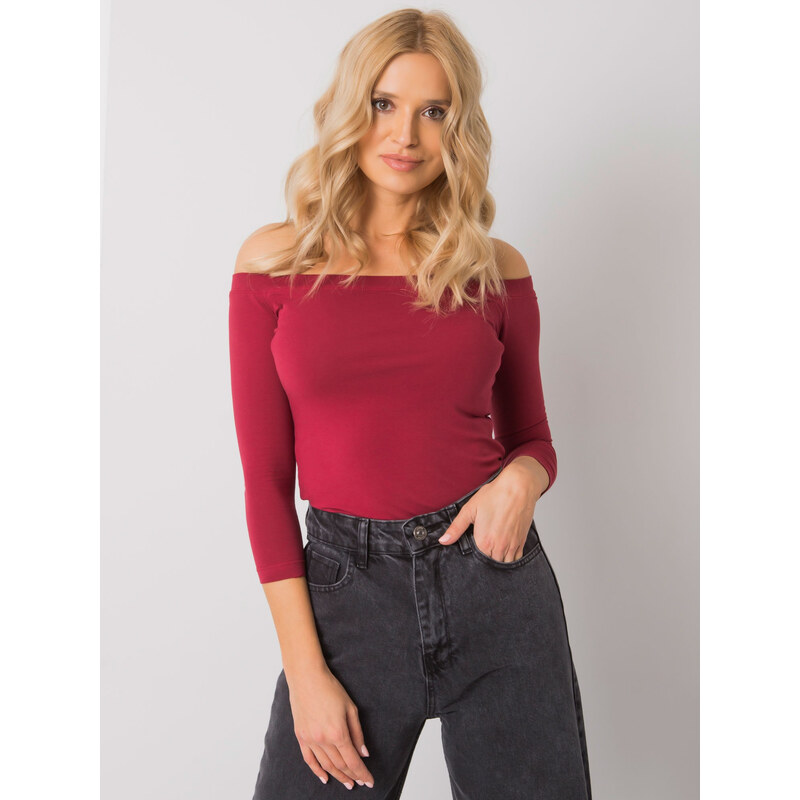 BASIC Dámský bordó top s odhalenými rameny -burgundy Vínová 52984251