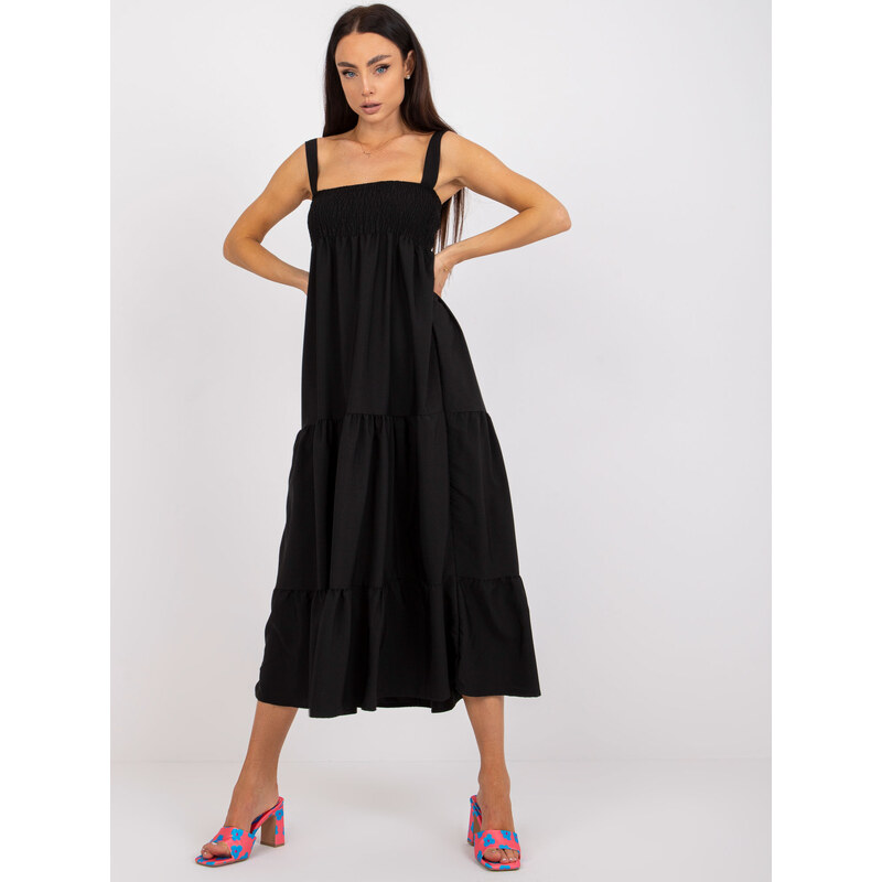 RUE PARIS Černé volné maxi šaty --black Černá