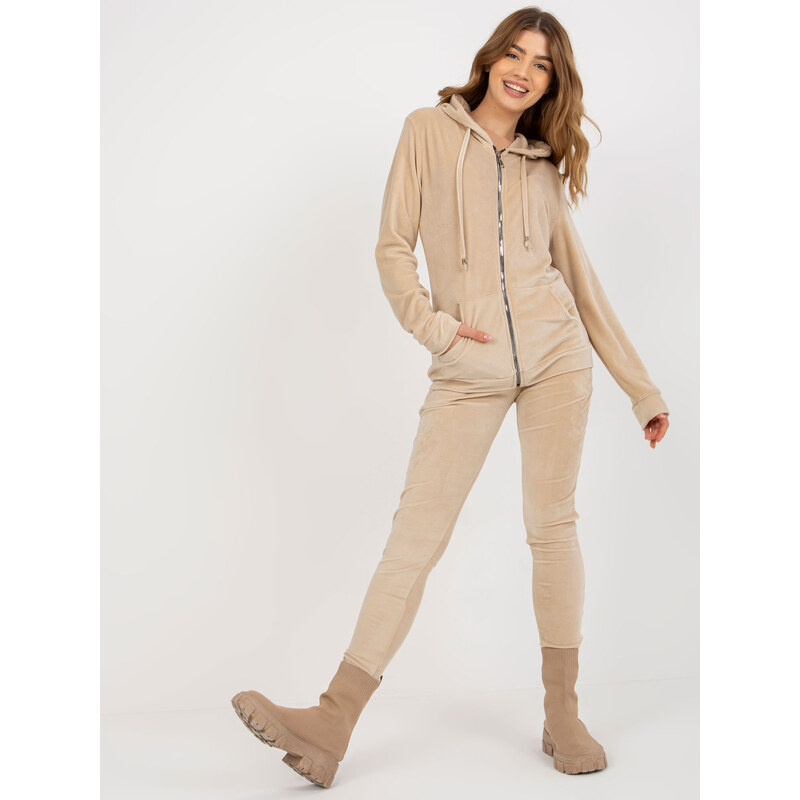 RELEVANCE Béžová velurová basic souprava --beige