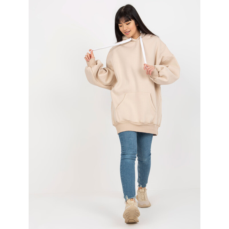 BASIC Béžová dlouhá mikina s kapucí -beige 85879500