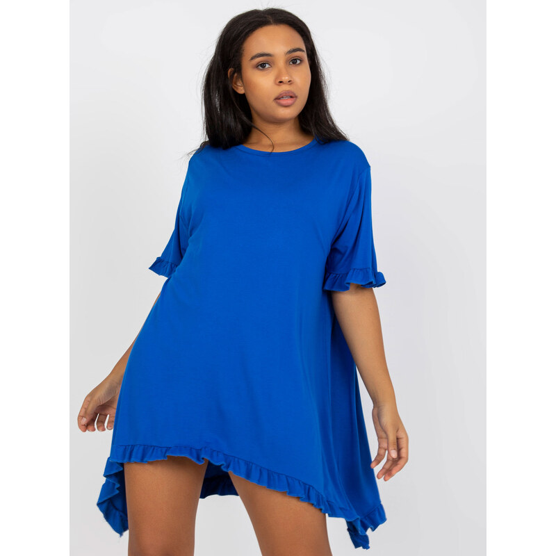 RELEVANCE Modré volné mini šaty s volánky -dark blue Modrá