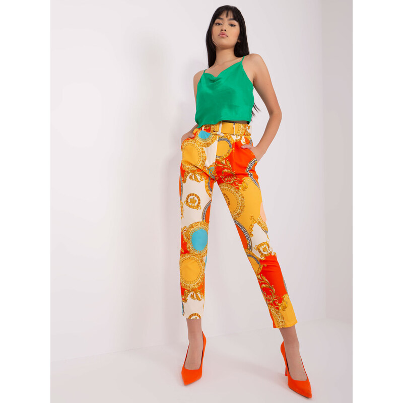 ITALY MODA Oranžové vzorované kalhoty -orange Vzory
